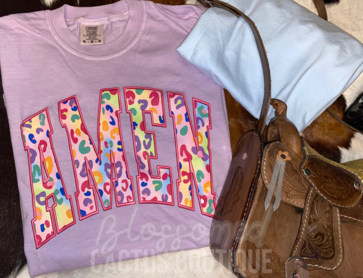 Cheetah Amen Tee (Lilac Comfort Color)